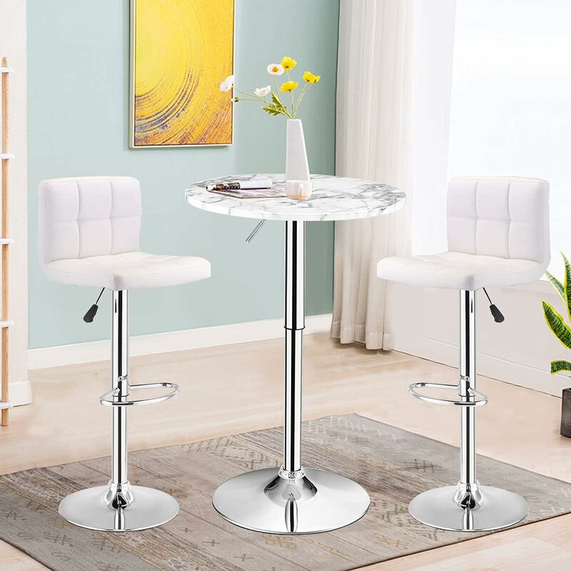 Giantex 원형 펍 테이블, 높이 조절 가능, 360 ° 회전 칵테일 펍 테이블, 은색 다리 및 베이스, 가정용 사무실 바 테이블