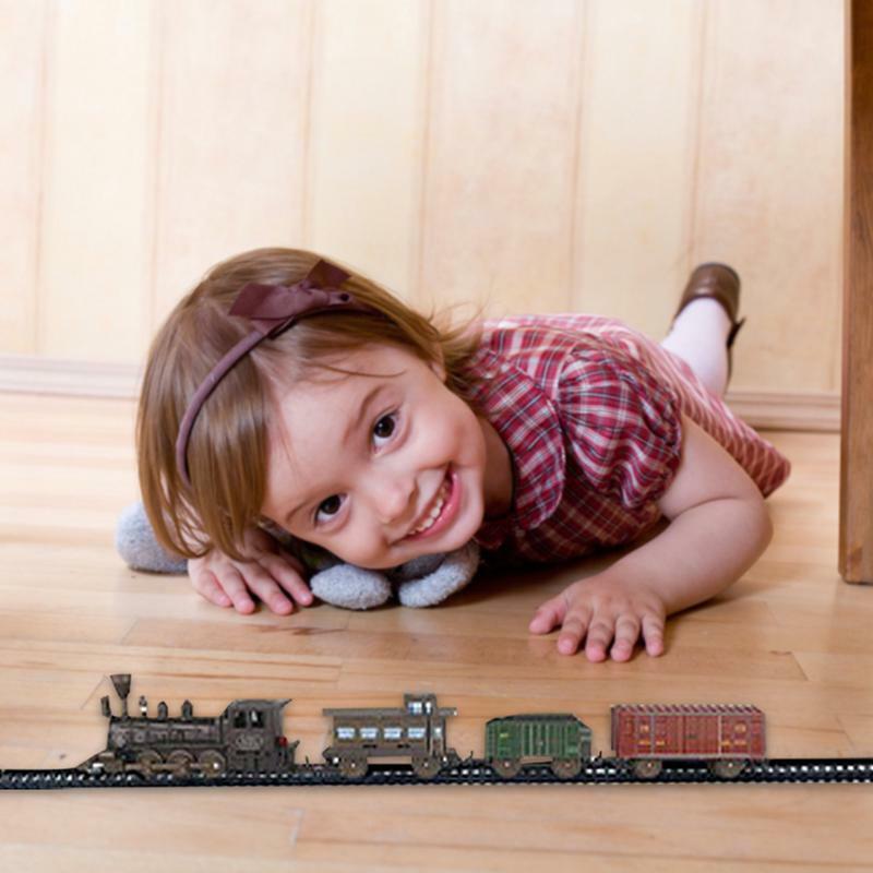 Zestaw pociągów dla dzieci zasilanie bateryjne zabawy kolejka zabawkowa samochód towarowy i długi tor Puzzle zabawki Model zestaw pociągów kolejowego dla chłopców