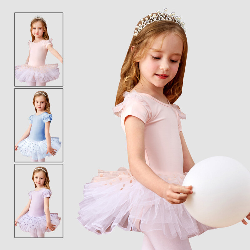 CLYFAN vestido de tutú de Ballet para niños, traje de baile de flores de lentejuelas para fiesta de bailarina, Body para niñas, falda de Ballet