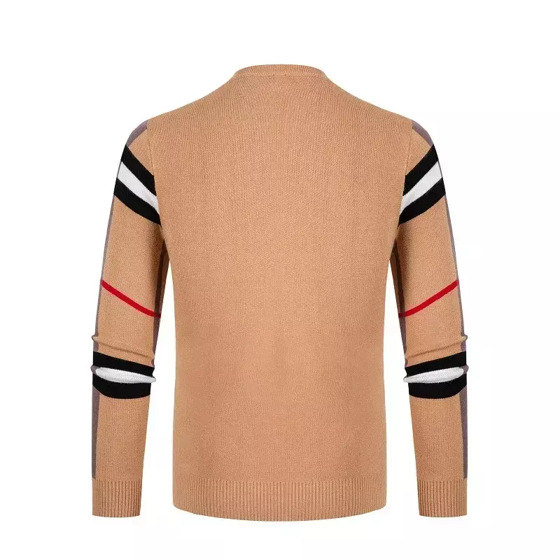 Men's Sweater Knitted Pullover 2024 Autumn/Winter New Soft Warm Striped Checker Round Neck Sweater Casual Fashion Men Clothing