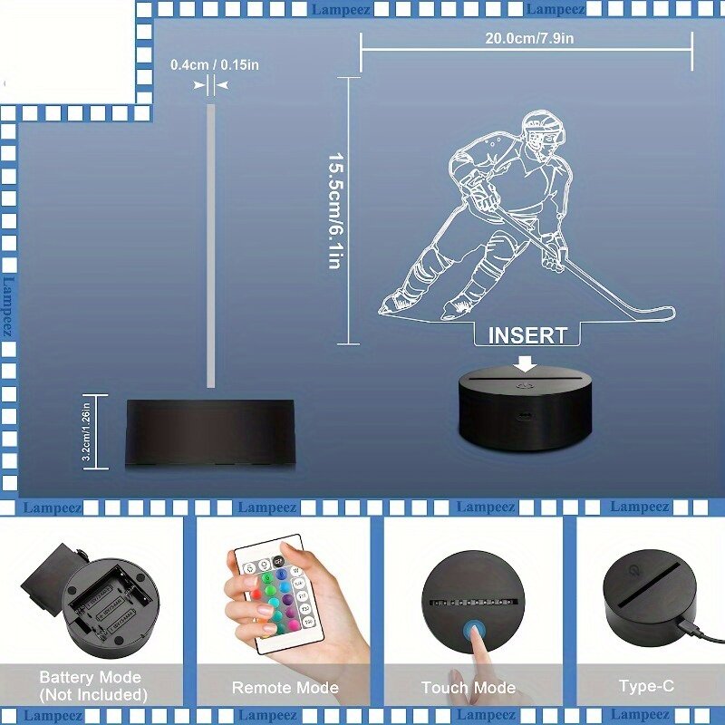 Hockey Player 3D Illusion Luz, Controle Remoto, Criativos, Aniversário, Presente de Natal, Decoração do Quarto, 7 Cores, 16 Cores, Variações