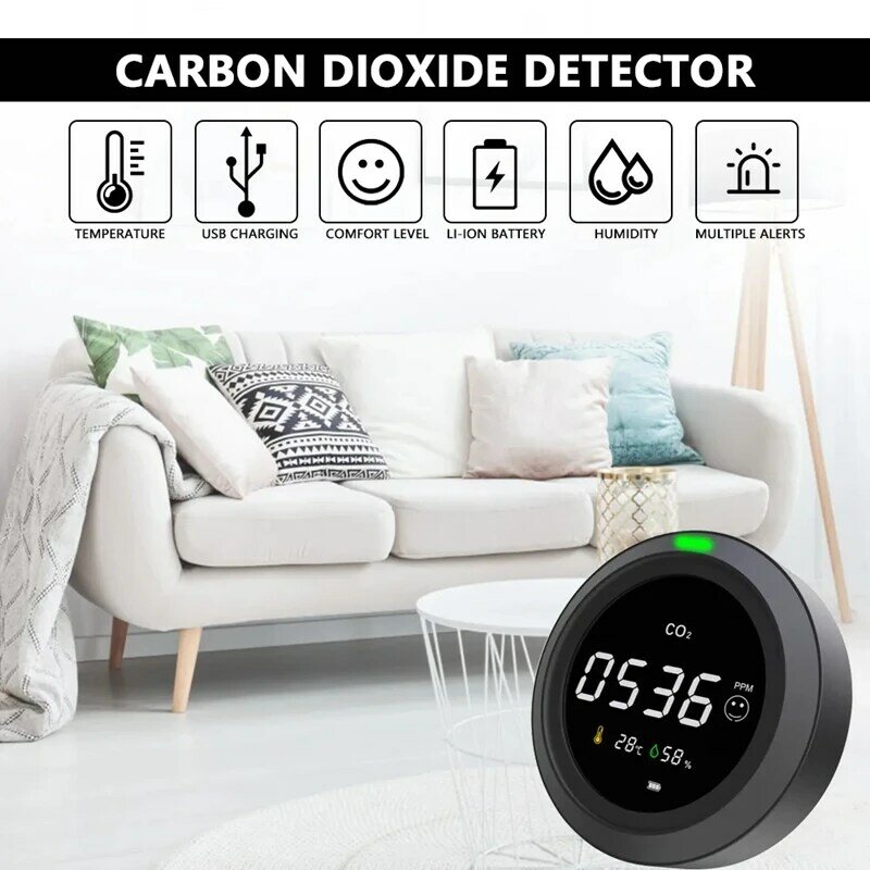Monitores de PTH-5 de dióxido de carbono, Sensor de CO2 NDIR, plástico negro con Sensor de temperatura y humedad, 1 unidad