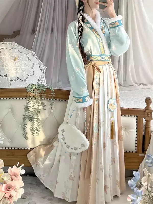 Dynastia Hanfu Song jesienno-zimowa damska chińska tradycyjna haftowana sukienka do tańca scenicznego kobieca wróżka przebranie na karnawał