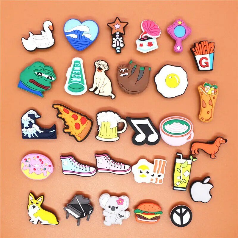 Single Sale 1pcs Animals 29 Types Shoe Charms Accessories Decorations Sad Frog PVC Clogs Pins Buckle for Kids Party Xmas Gifts