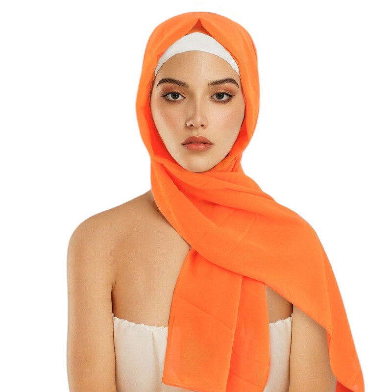 Écharpe en mousseline de soie perlée pour femme, foulard uni, hijab musulman, turban de sauna, bandana, 170x70cm