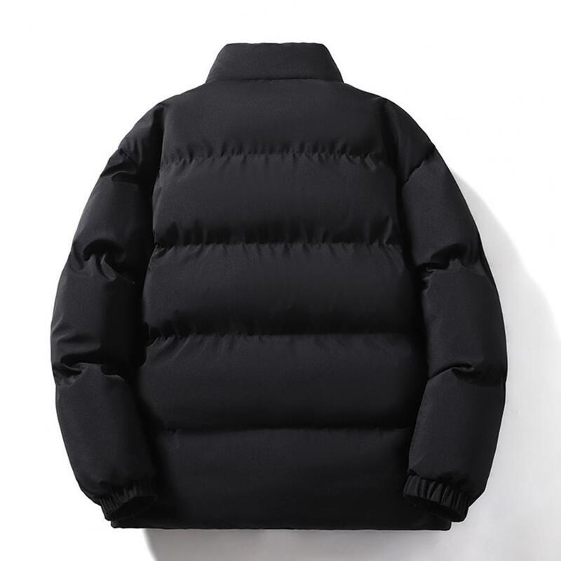 Solid Color Men Coat Premium Men's Winter Down Coat Thick Padded Stand Collar Windproof Heat Retention Elastic Cuff Jacket Men