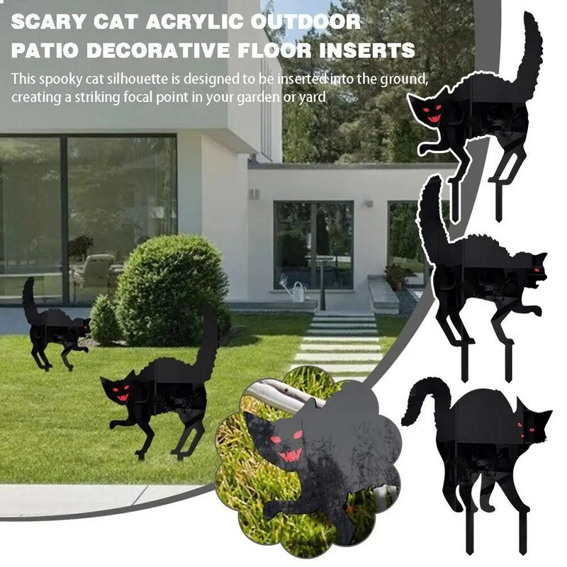 Siluet hewan kucing menakutkan Taman kartu Insert akrilik hitam patung Prop taman luar ruangan seni siluet tonggak anjing Orname J8I4