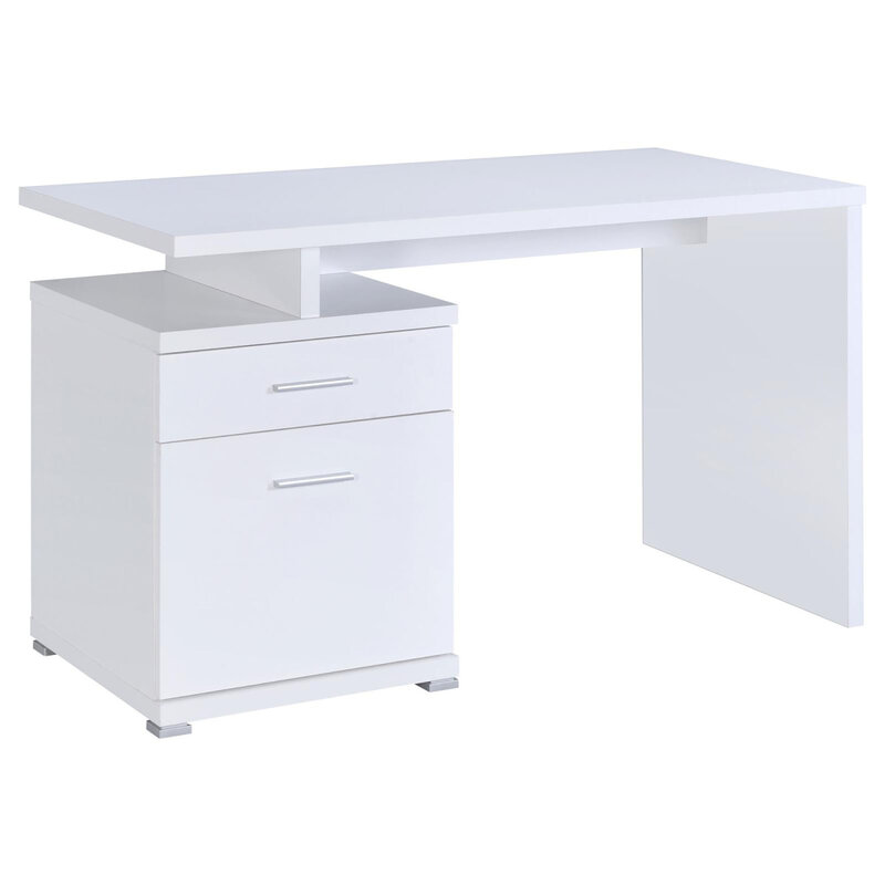 Dwustronne białe biurko z 2 szufladami o stylowym designie i dużą przestrzenią do przechowywania w domu lub w miejscu pracy