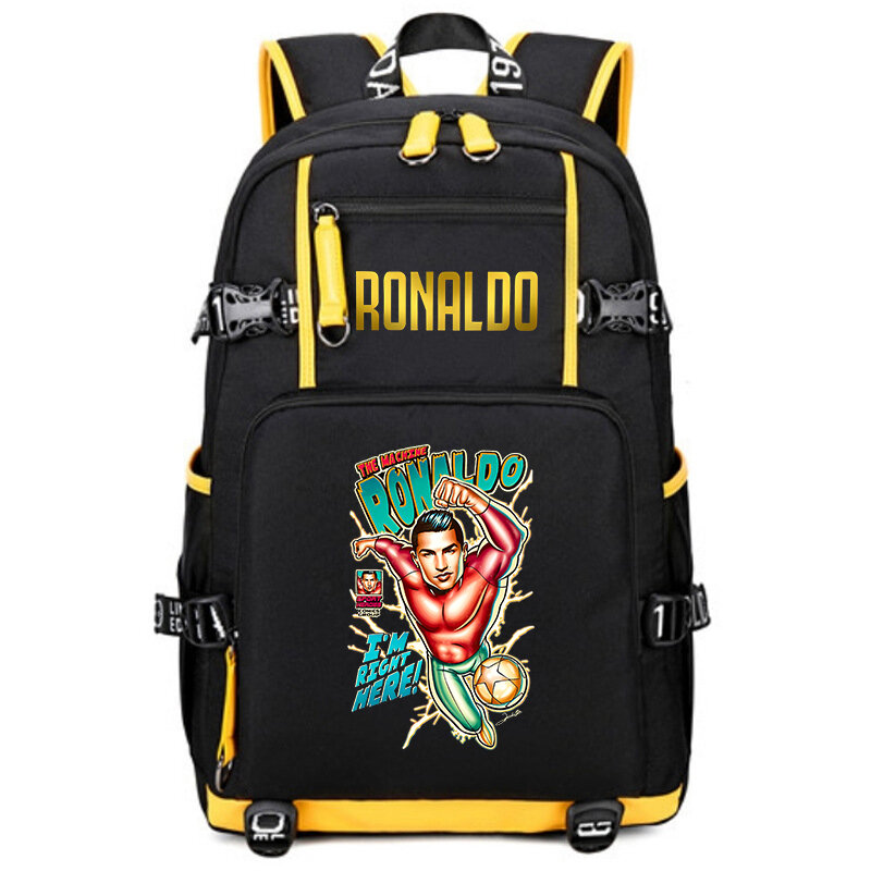 Mochila estampada Ronaldo para jóvenes, bolsa de viaje para estudiantes del campus, adecuada para niños y niñas