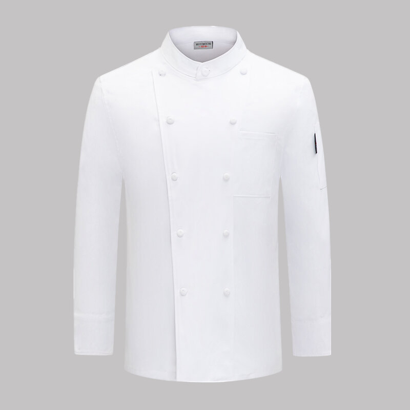 Chaqueta blanca de manga larga para chef, chef para uniforme de Hotel, restaurante, panadería, ropa de cocina transpirable con logotipo