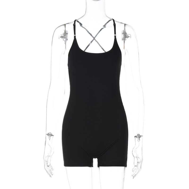 Lygens Solid Backless increspato senza maniche Yoga Gym pagliaccetto tuta intera tute sportive Y2K Slim Summer Casual abbigliamento donna
