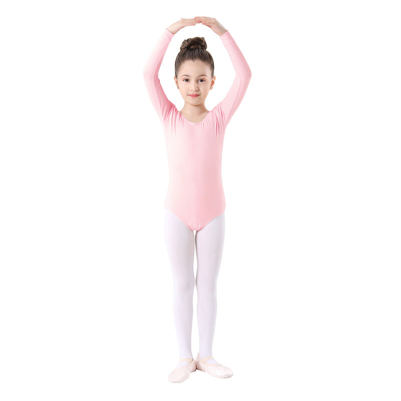 Girls Long Sleeves Leotard Ballet Dancewear Soft Bodysuit Kids Dancing Clothes Elastic Gym suit Spandex Nylon