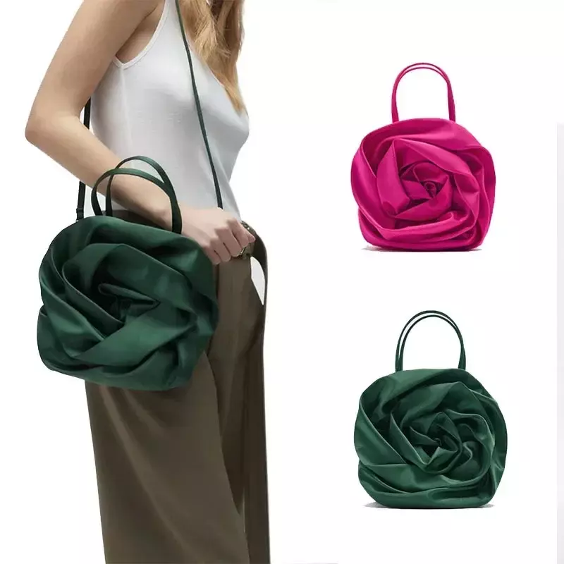 BBL01 2023 tas tangan bunga berlipat sutra desain merek baru musim panas wanita malam bulat merah