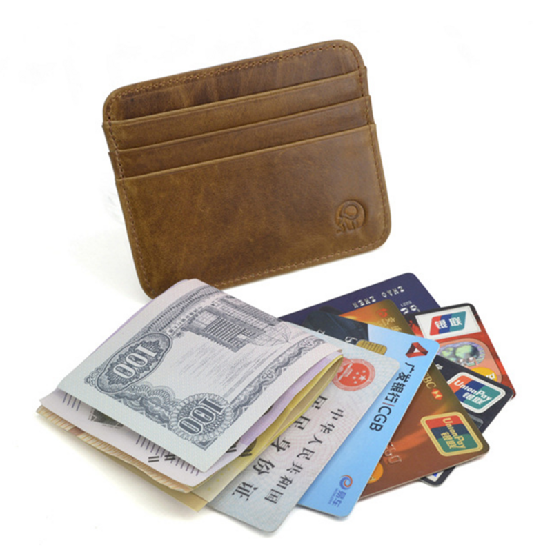 Estojo de cartão de crédito de couro de couro mini titular de cartão de identificação bolsa pequena carteira fina masculina titular de cartão de visita