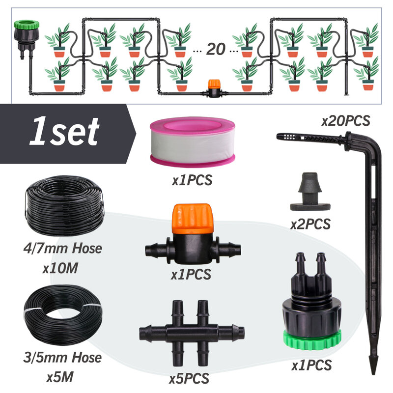 Sistema de riego automático para jardín, Kit transmisor negro de flecha de goteo de 4/7mm a 3/5mm para invernadero de flores en maceta, bonsái