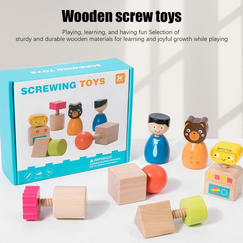 Wooden Nuts And Bolts Set Wooden Screw Nut Set Educational Learning Fine Motor Skills Toys For 4 Years Old Kids Children Girls