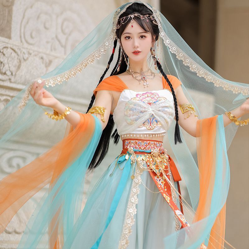 Nieuwe Hanfu Dunhuang Vliegende Godin Exotische Vrouwelijke Dansset Coplay Westerse Regio 'S Prinses Reizen Fotografie Kostuumset
