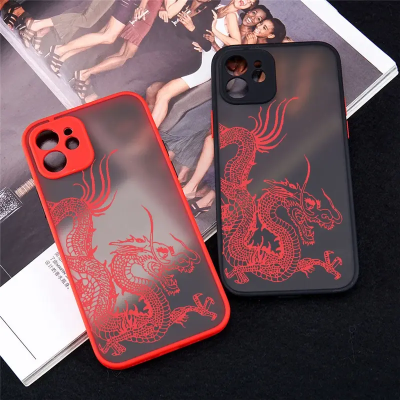 Casing ponsel desain estetika unik naga merah, untuk iPhone 15 14 13 12 11 Pro Max Mini X XS XR 7 8 Plus SE penutup belakang Bumper lembut