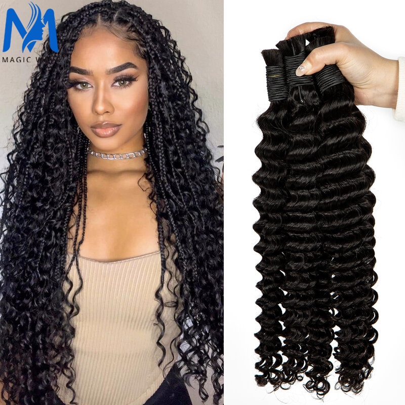 Deep Wave Human Hair Bulk for Braiding 16-28 Inches Deep Curly 100% Brazilian Virgin Hair No Weft Human Hair Extension Hair Bulk