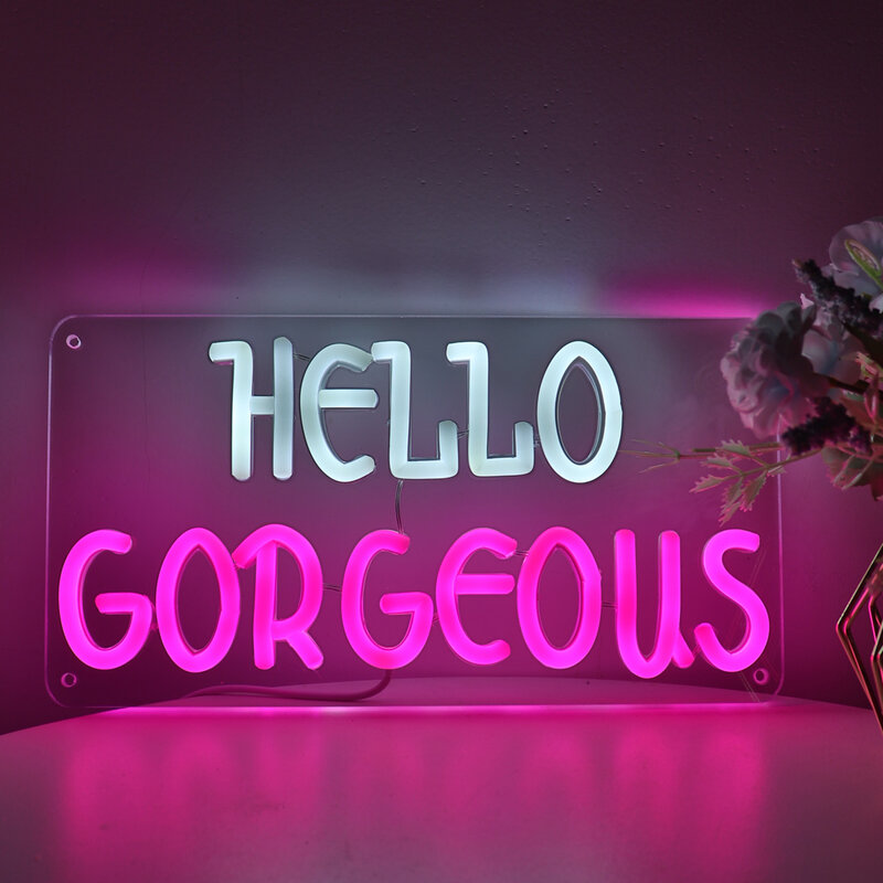 Letrero LED de neón para pared, señal de arte superbrillante de Hello Gorgeous para habitación de niñas, fiesta, tienda, salón, decoración de galería, 11,22 ''x 5,98'', 1 unidad