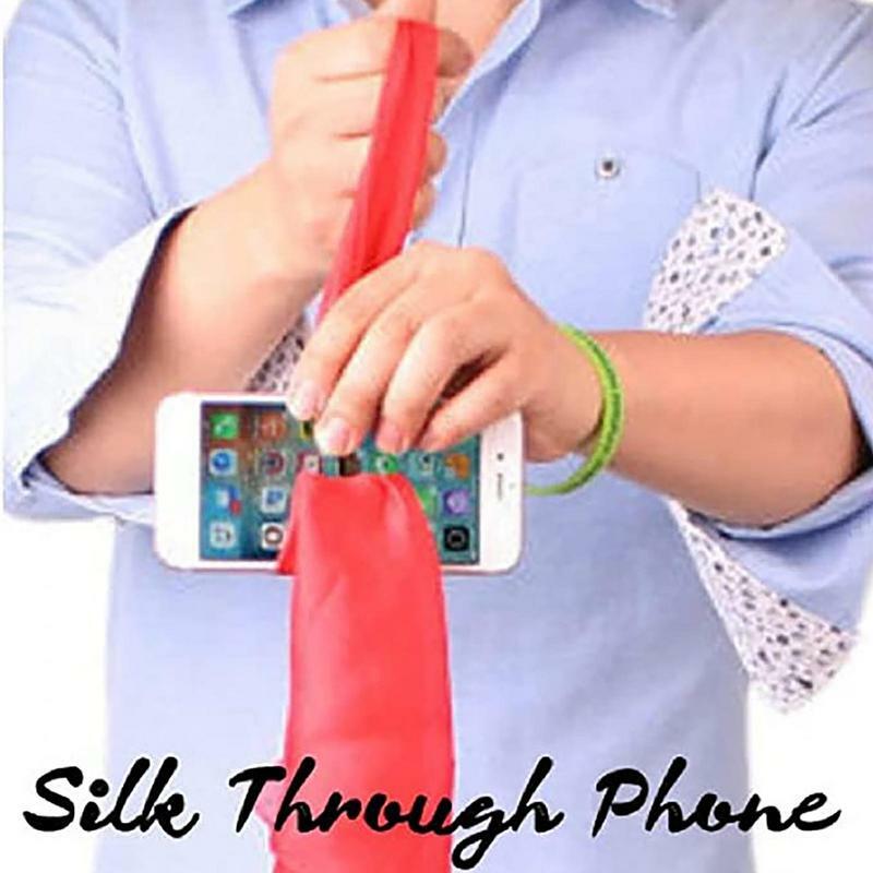 Silk Through Phone Trick para Iniciantes, Truques Mágicos Interativos, Cachecol Através do Celular, Adereços Mágico, Piadas de Mordaça, Stretch