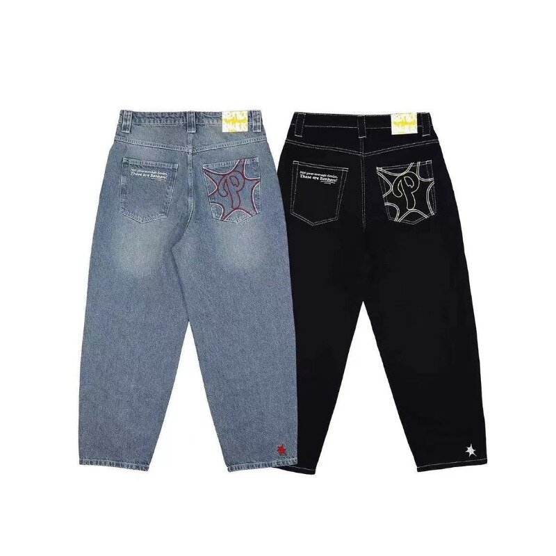 Новинка 2023, модные джинсы в стиле хип-хоп для мужчин и женщин, модная индивидуализированная одежда, простые и универсальные прямые повседневные брюки