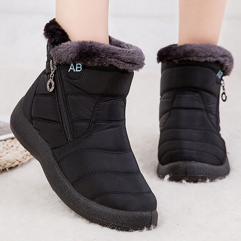 บูทหุ้มข้อกันน้ำสำหรับผู้หญิงรองเท้าฤดูหนาวรักษาความอบอุ่นให้กับหิมะ Botines หญิง2022หรูมีซิปสำหรับฤดูหนาว