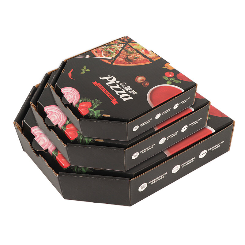 Niestandardowy produkt papier falisty drukowany sześciokątny głębokość B-flet 7 "-16" calowy pudełko na pizzę pudełko na pizzę