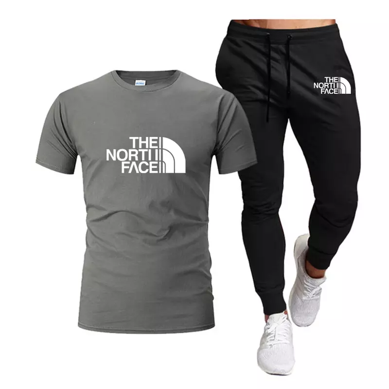 Мужской спортивный костюм из 2-х предметов, футболка с короткими рукавами и длинные штаны из 100% хлопка, одежда для мужчин, на лето