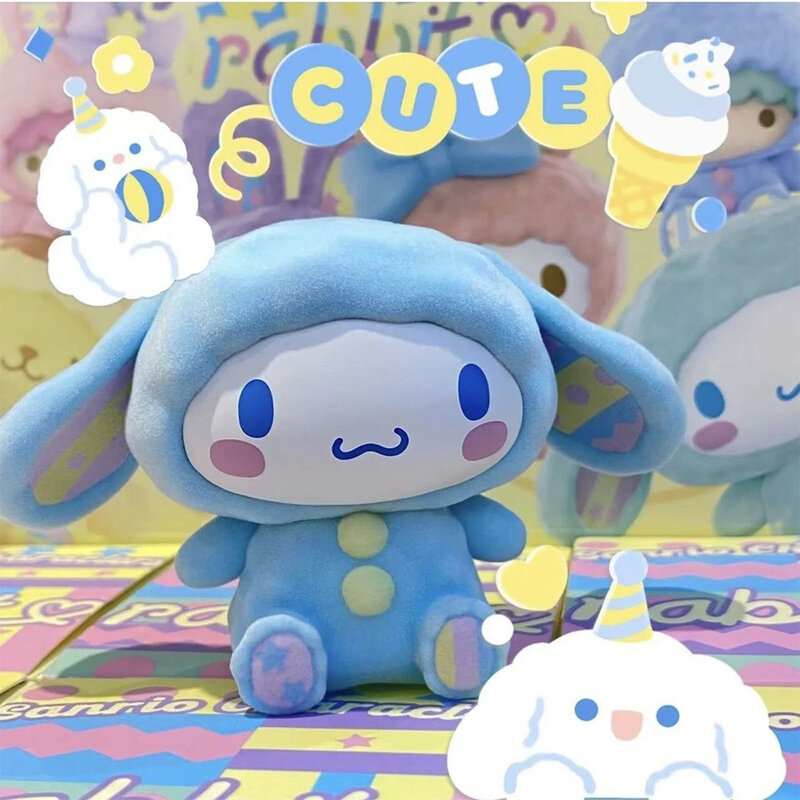Caja ciega Sanrio auténtica, serie Anime Rabbit, flocado Cinnamoroll Kurumi Trend Toy, Mini figura, decoración, regalo de cumpleaños
