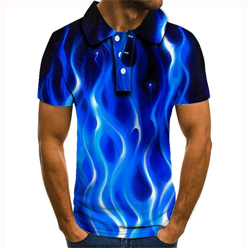 Men's Polo Shirt Tennis Shirt Golf Shirt Graphic Prints Flame Red 3D Print Street Casual Short Sleeve Button-Down Tees Clothing