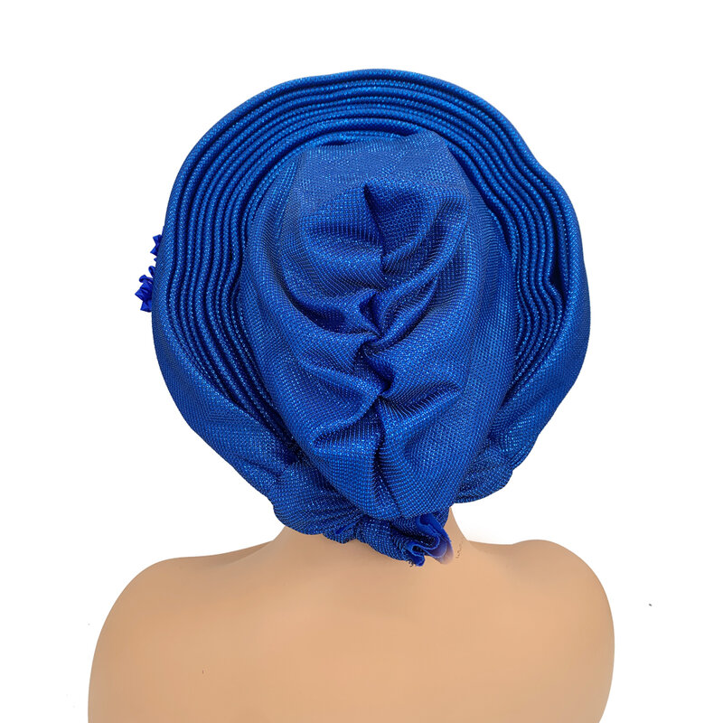 2024 ikat kepala gaya Afrika Baru ikat kepala Nigeria dengan bunga sudah dibuat dengan Gele otomatis penutup kepala wanita untuk pesta pernikahan