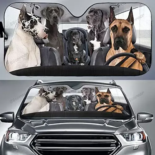 Pare-soleil de conduite familiale Great Dane, pare-brise de voiture, pare-soleil automatique, protection UV, fenêtre avant, cadeaux pour les amoureux des chiens