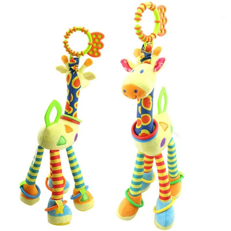 New Plush Infant Baby Development Soft Giraffe Animal Handbells Rattles maniglia giocattoli vendita calda con massaggiagengive giocattolo per bambini