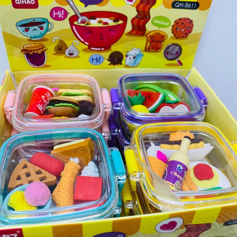 Set di gomme creativo staccabile cibo Snack Lunch Box Eraser Set Play House Cartoon Student Prize forniture di cancelleria