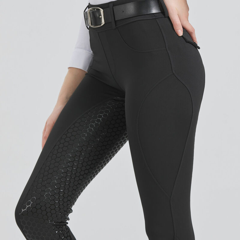 Pantalones de equitación de asiento completo para mujer, medias ecuestres, bolsillo con cremallera de silicona