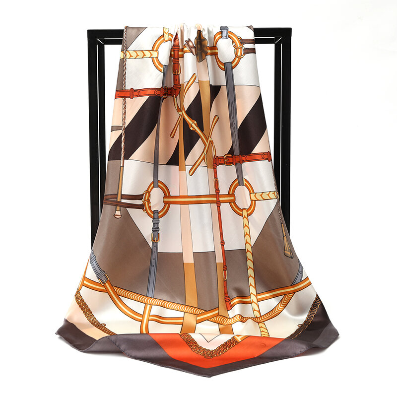 Женский атласный шарф-бандана, Роскошный дизайнерский Шелковый платок с имитацией шёлка, 90 х90 см