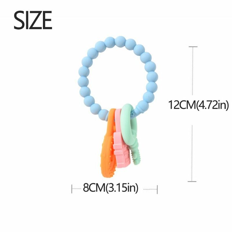 Wielokolorowy zabawka dla niemowlęcia na ząbkowanie silikonowy brelok do kluczy dla niemowląt gryzaki wzór pierścienia uchwyt antypoślizgowy
