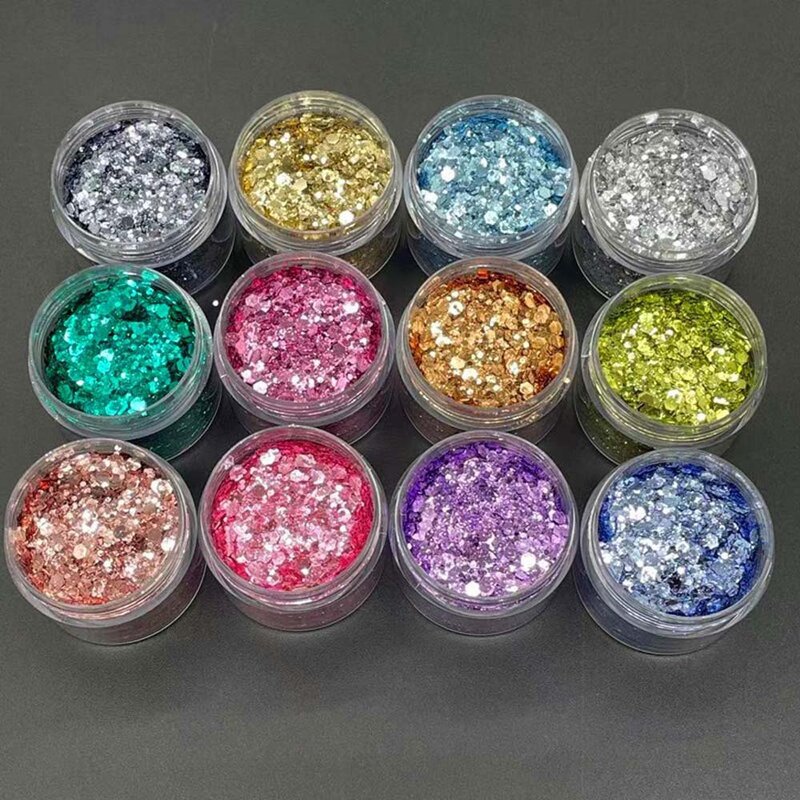 10g/Bag Holographic Pure Shiny Glitter Flakes Sparkly Chunky Iridescent Gold Silver Metallic Mermaid Nail Art Powder Sequinse