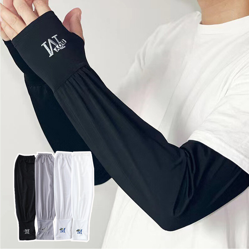 1 Pair Summer Ice Silk Sleeves For Men Breathable Outdoor UV Protection Cycling Driving Sleeve Arm Sun Screen Protection Sleeves