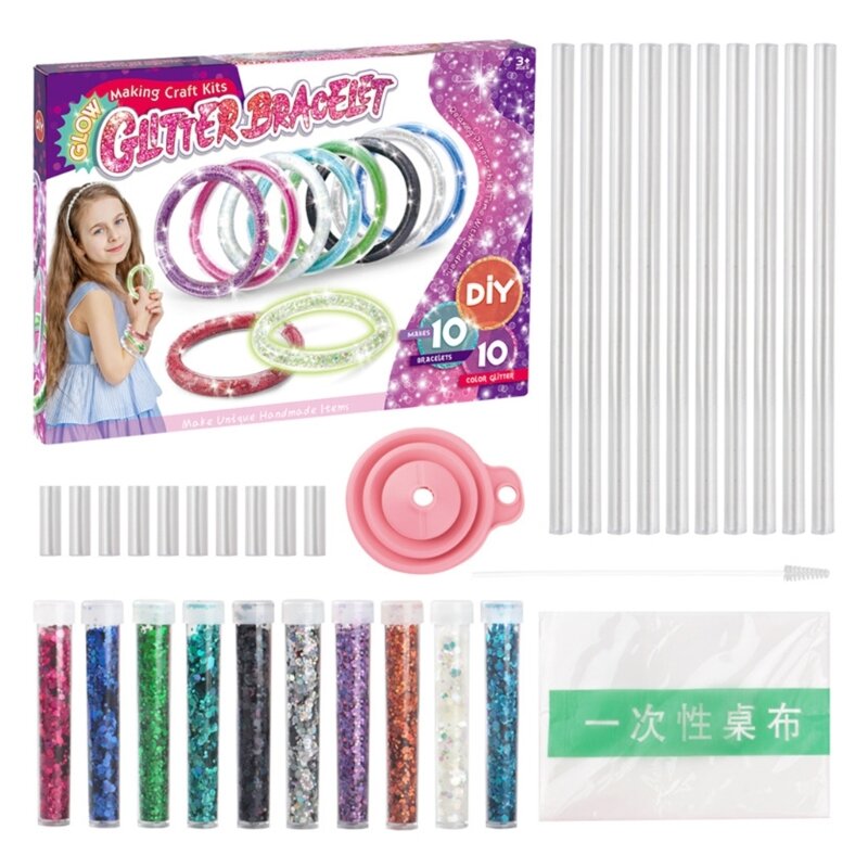 Material para hacer pulseras con purpurina para niñas, pulsera artesanal Kits bricolaje para niñas pequeñas, hecha