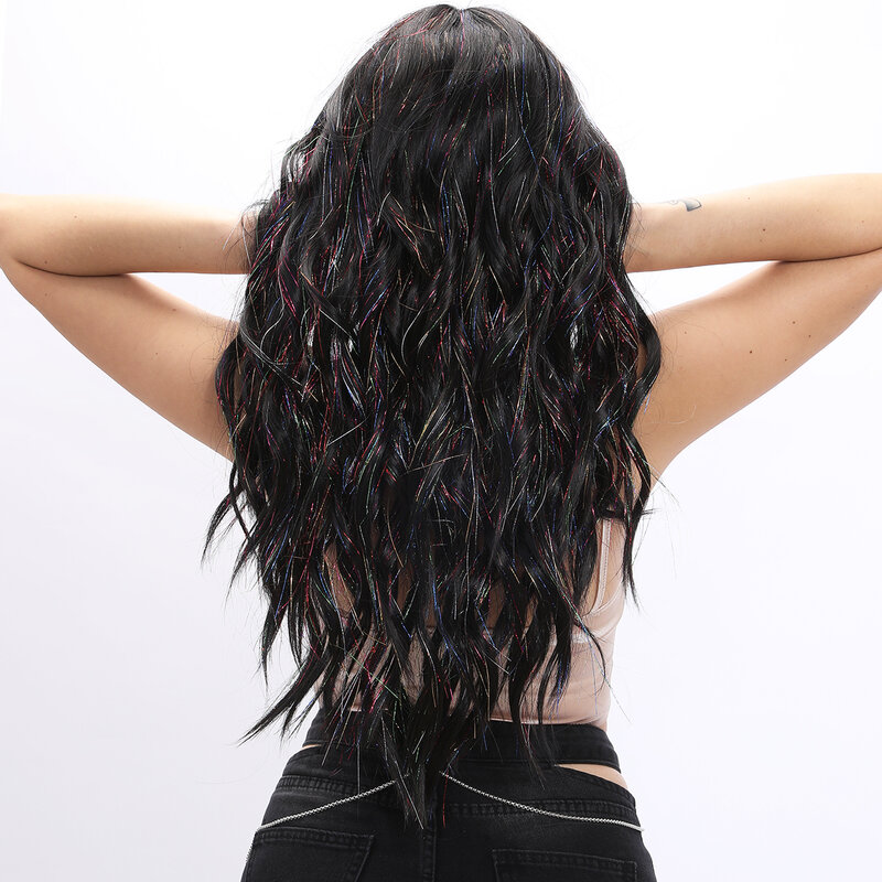 Smilco-Peluca de cabello sintético para mujer, cabellera artificial rizado con encaje frontal, largo e Invisible, color arcoíris, resistente al calor