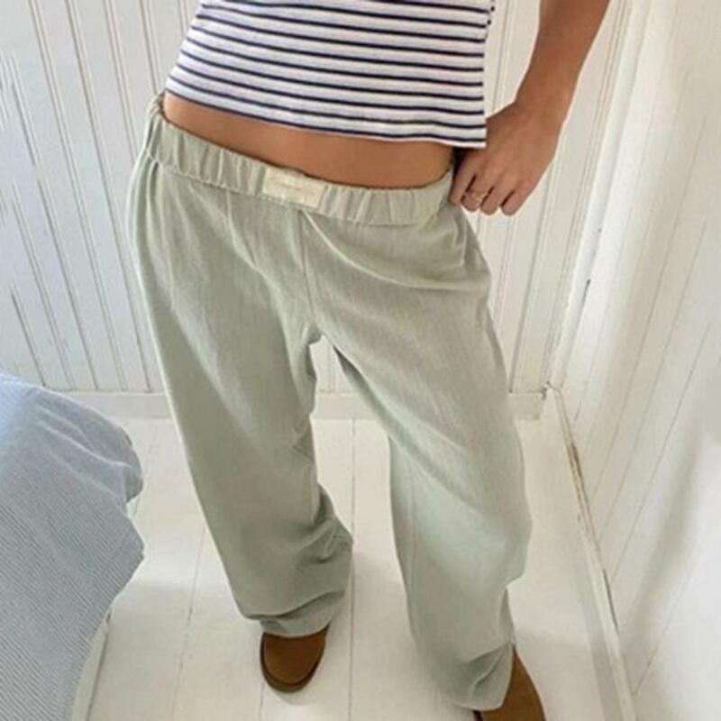 Celana panjang wanita, celana panjang gaya Overall longgar kasual kaki lebar dengan saku pinggang elastis untuk Streetwear Lounge longgar