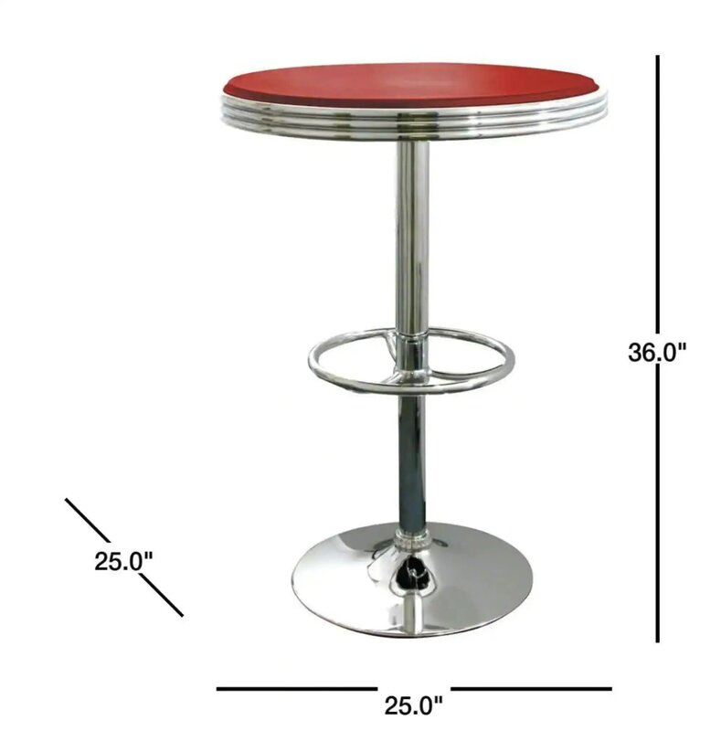 調節可能なラウンドバーテーブル、赤いビニール仕上げトップ、レトロソーダショップ