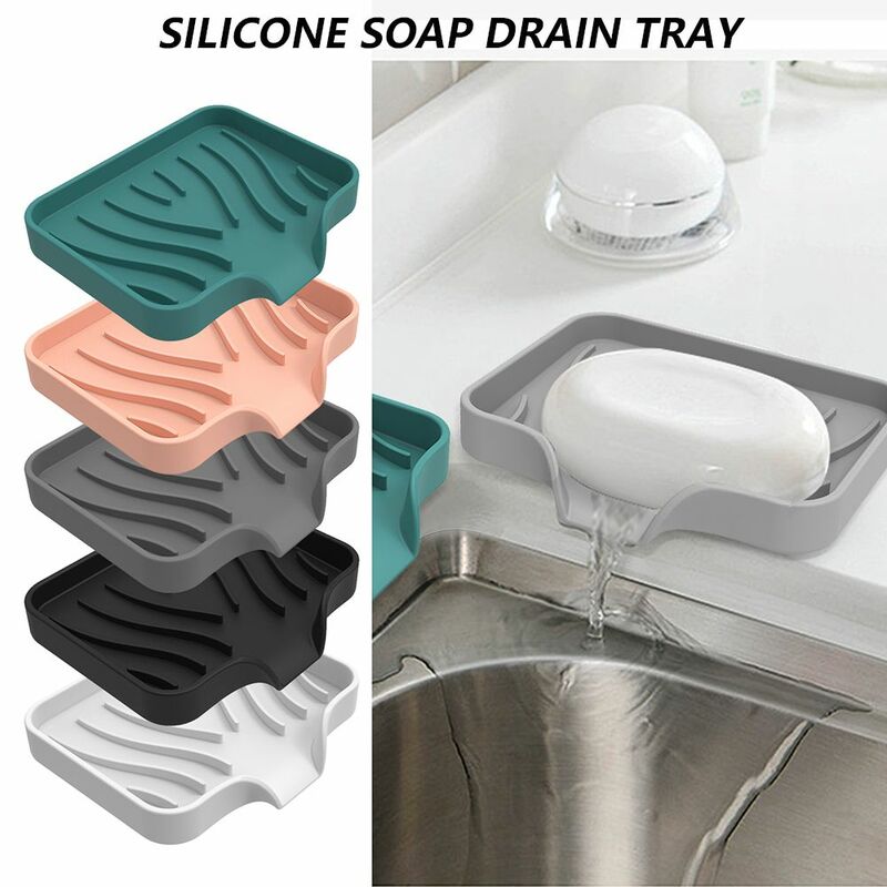 With Built-in Drain Lip Silicone Brush Sponge Bottles Organizer Soap Storage Holder Soap Dish Sink Tray Washstand Shelf