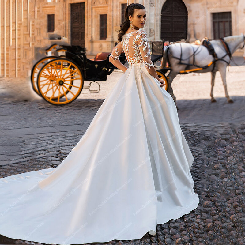 Schönes Hochzeits kleid mit V-Ausschnitt für Braut spitze einfaches und elegantes Hochzeits kleid neueste Promi-Anpassung vestidos de noche