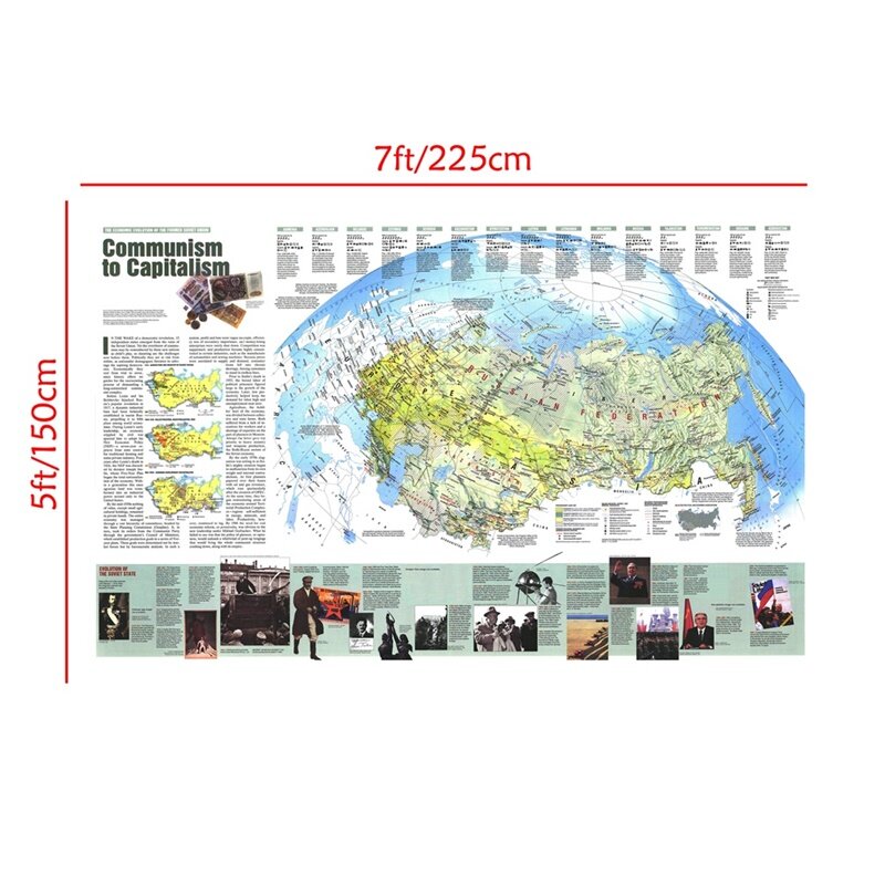 225*150cm Não-tecido Rússia Mapa Capitalista Comunismo Ano 1993 Mapas Escritório Material Escolar Sala de aula Decoração