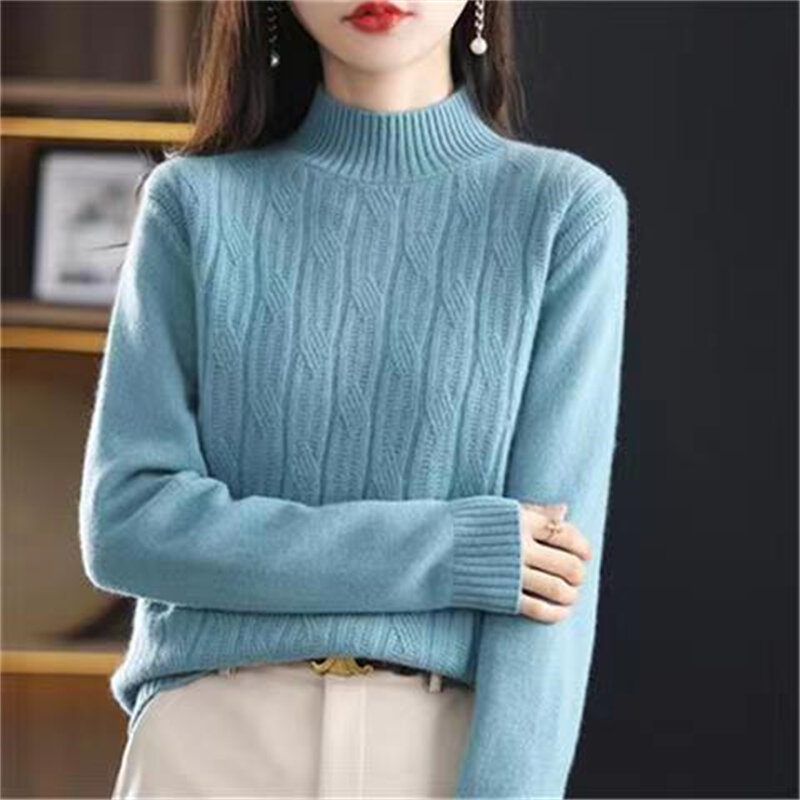 2024 maglione Pullover con collo alto impilato da donna maglione lavorato a maglia invernale a maniche lunghe maglieria calda di alta qualità
