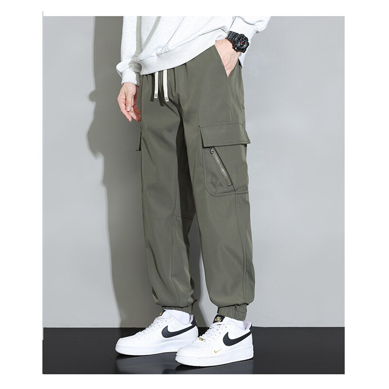 Pantalon cargo décontracté pour homme, printemps, automne, solide, Harajuku, léger, mode, droit, FJJ