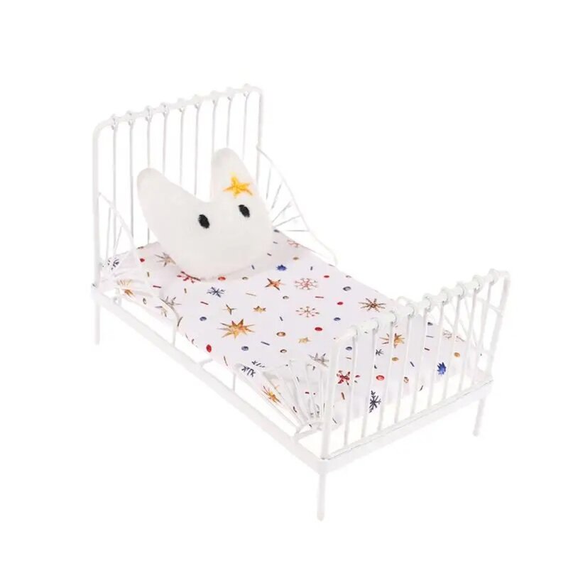 1 zestaw 1:12 domku dla lalek na miniżelazko łóżeczko z kołyską symulacyjny domek dla lalek łóżko sypialniane miniżelazko łóżko Model